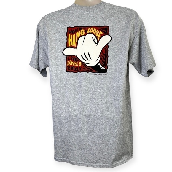 Vintage Walt Disney World Gray Hang Loose Graphic T-Shirt Size M - Picture 1 of 9